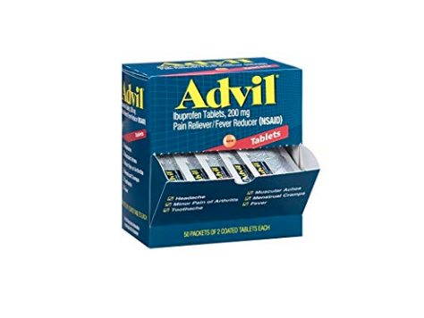Advil (100 Packets of 2 Capsules) Pain Reliever/Fever Reducer Coated Tablet, Individually Sealed