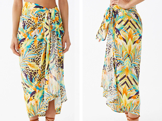 Tropical Animal Print Swim Cover-Up Wrap Sarong Forever21