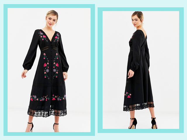 ASOS DESIGN embroidered maxi dress with lace inserts