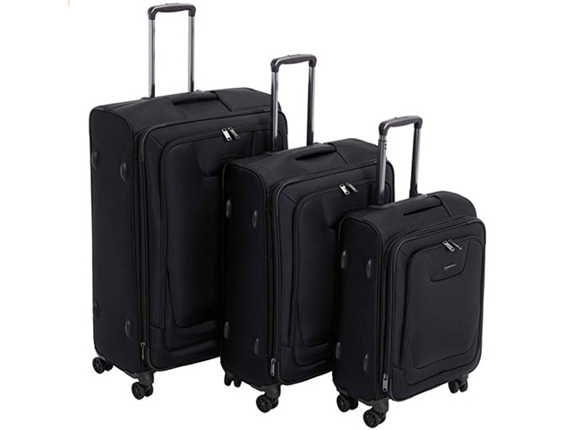 AmazonBasics Premium Expandable Softside Spinner Luggage with TSA Lock Black