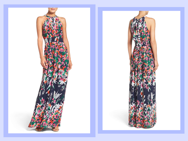 floral print chiffon halter maxi dress eliza j