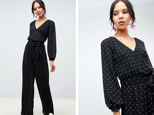 ASOS DESIGN Tall jumpsuit with wrap in polka dot