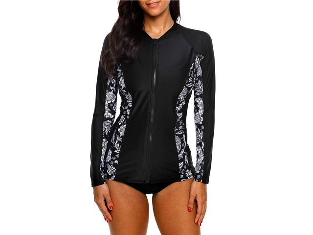 ATTRACO Women's Rashguard Swimsuit Zip Front Sun Protection Shirt UPF 50+