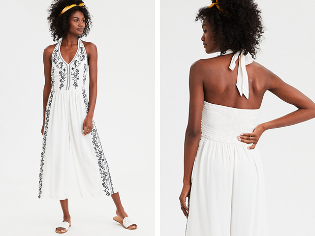 American Eagle AE EMBROIDERED HALTER JUMPSUIT