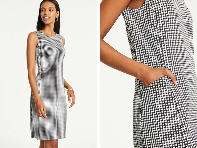 Ann Taylor Houndstooth Ponte Pocket Shift Dress