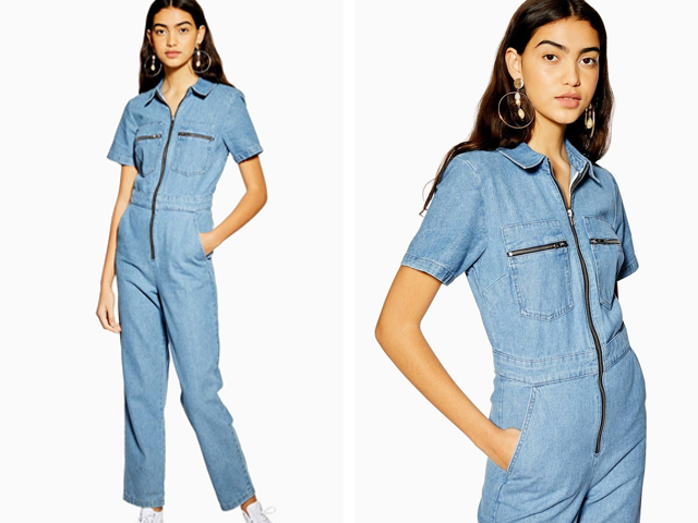 Short Sleeve Denim Boiler Suit Topshop