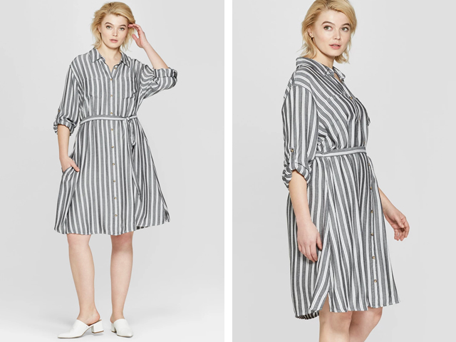 Target Women's Plus Size Striped Long Sleeve Shirtdress - Ava & Viv™ Gray