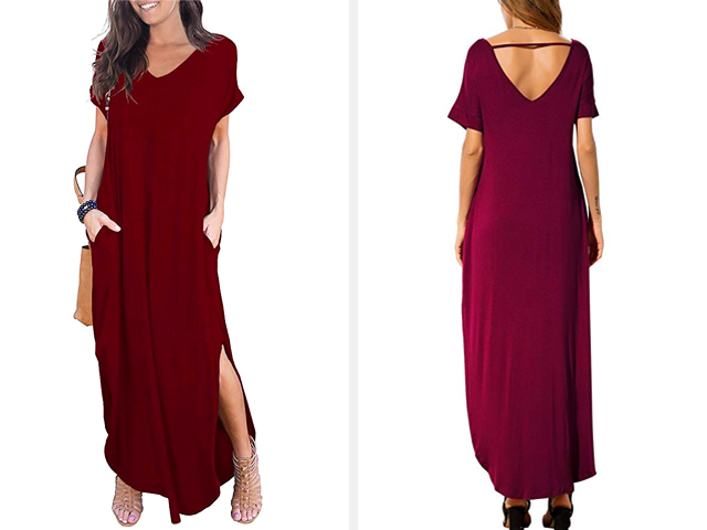 GRECERELLE Women's Casual Loose Pocket Long Dress Short Sleeve Split Maxi Dresses.