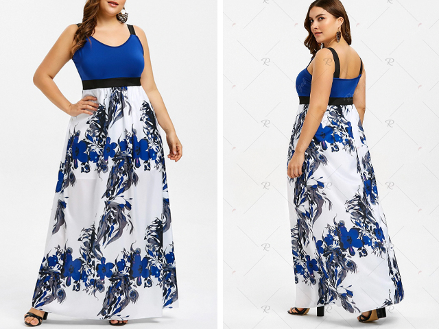 Rosegal Plus Size Sleeveless Floral Print Maxi Dress - 3x.