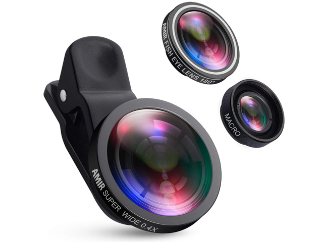 AMIR Camera Lens Kit 0.4X Super Wide Angle Lens 180 Fisheye Lens 10X Macro Lens.
