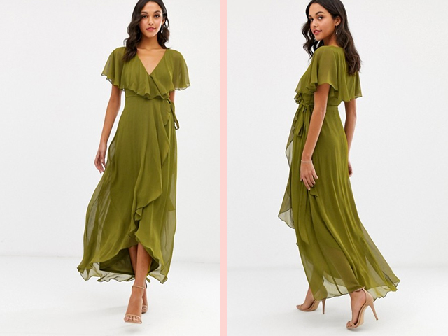 ASOS DESIGN cape back dipped hem maxi dress.