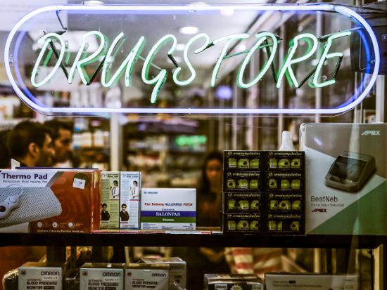 Neon Drug Store Sign.
