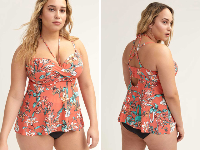 Addition Elle Printed Convertible Tankini Top.