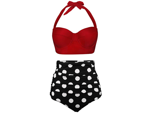 Angerella Women Vintage Polka Dot High Waisted Bathing Suit.