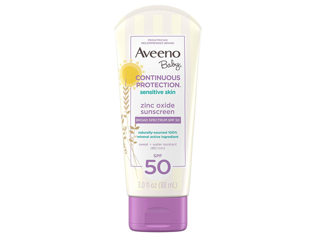 Aveeno Baby Continuous Protection Zinc Oxide Mineral Sunscreen.