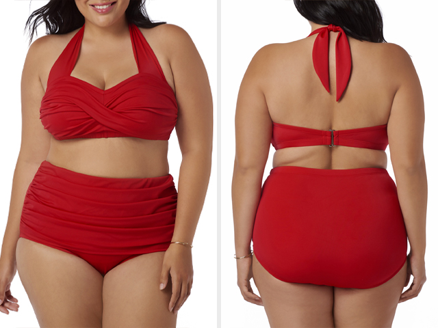 Catalina Women's plus-size slimming high-waisted bikini two-piece swimsuit set.
