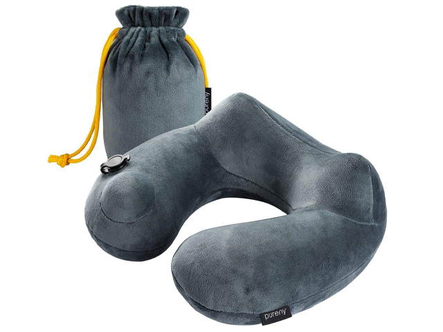  Purefly Inflatable Travel Pillow Soft Velvet Neck Support Pillow.