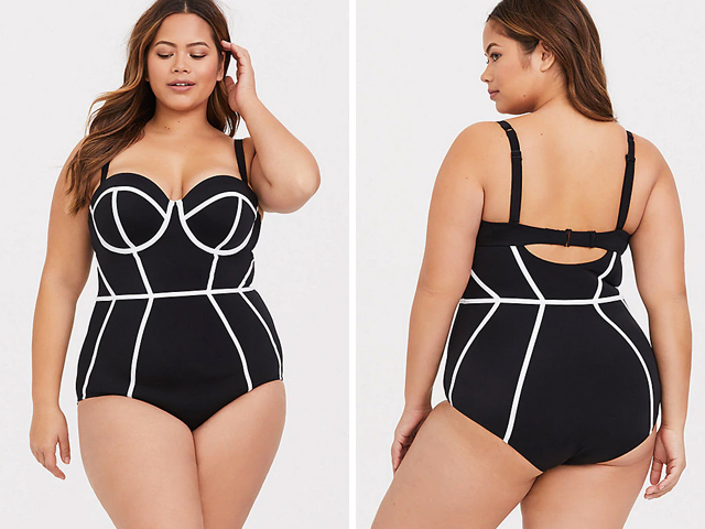 Torrid CONTRAST PIPING ONE-PIECE SWIMSUIT.