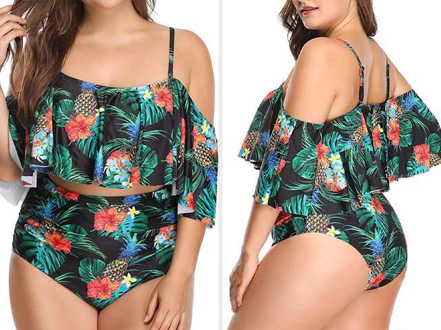 Wavely Woman Plus Size Swimwear Two Piece Ruffled Bikini.