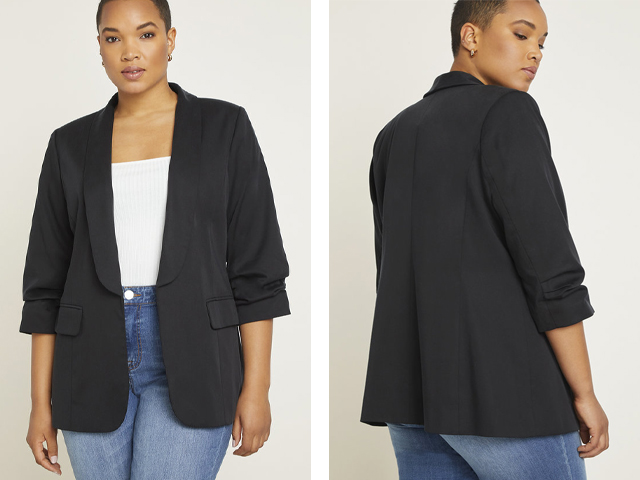 Eloquii Essential Soft Blazer with Gathered Sleeve.