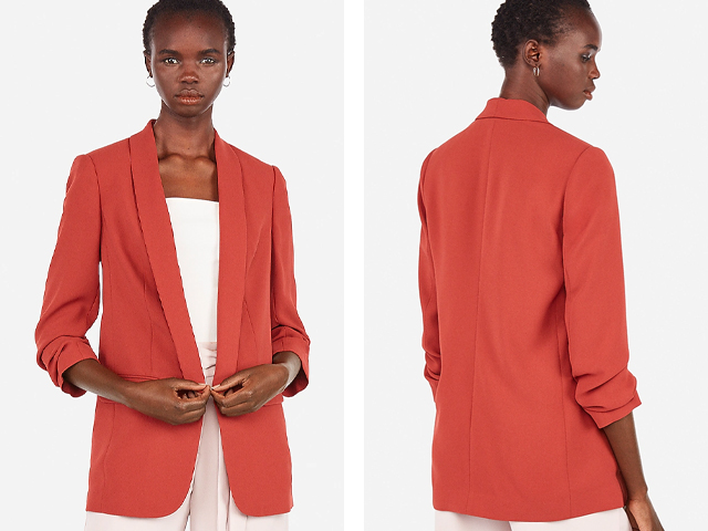 Express Ruched Sleeve Boyfriend Blazer.