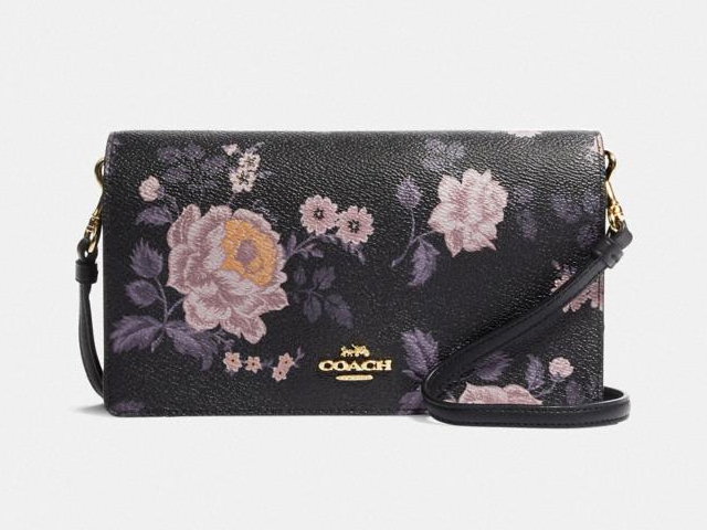 Hayden Foldover Crossbody Clutch With Garden Rose Print.