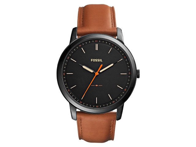 Minimalist Leather Strap Watch, 44mm FOSSIL.