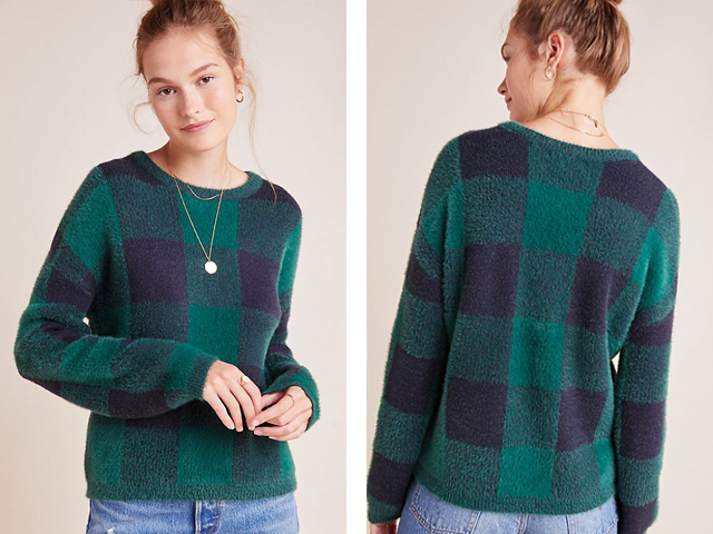 Susan Plaid Eyelash Pullover.