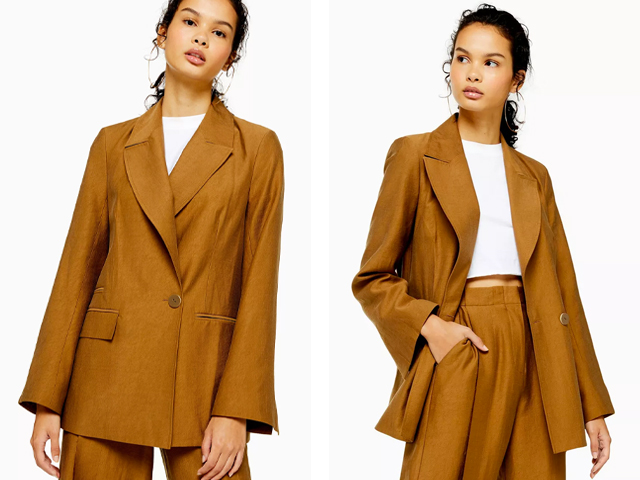 Topshop Dark Camel Raw Hem Jacket.