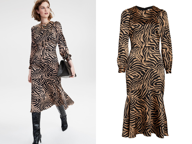 Zebra Print Long Sleeve Midi Dress CHELSEA28.