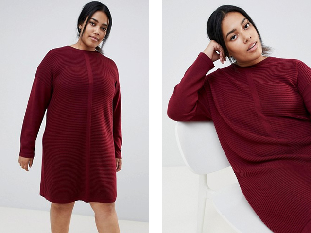 ASOS DESIGN Curve eco knitted mini dress in ripple.