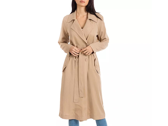 Avec Les Filles Pinstriped Long Trench Coat.