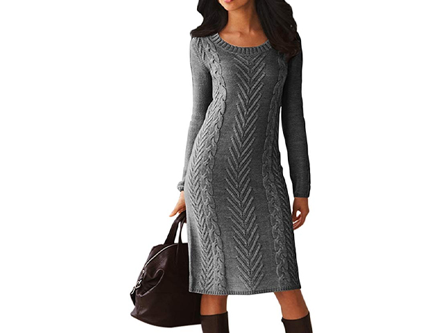 Dearlove Women's Long Sleeve Crew Neck Slim Knit Sweater Bodycon Midi Dress.