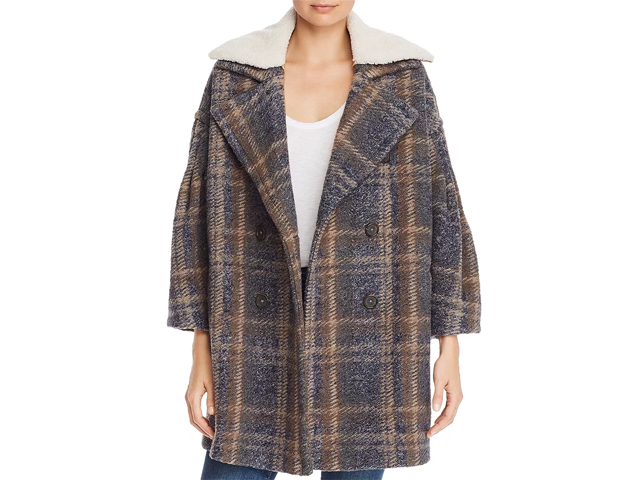 Joie Angalina Double-Breasted Plaid Coat.