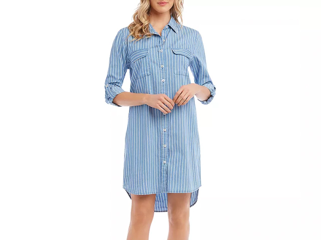 Karen Kane Striped Button-Down Chambray Shirt Dress.