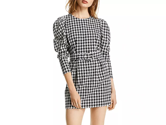  LINI Riley Puff-Sleeve Houndstooth Dress.