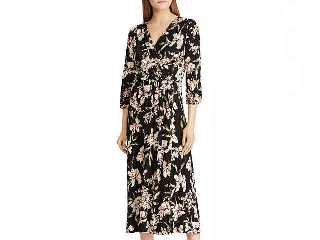 Lauren Ralph Lauren Floral Faux-Wrap Midi Dress.