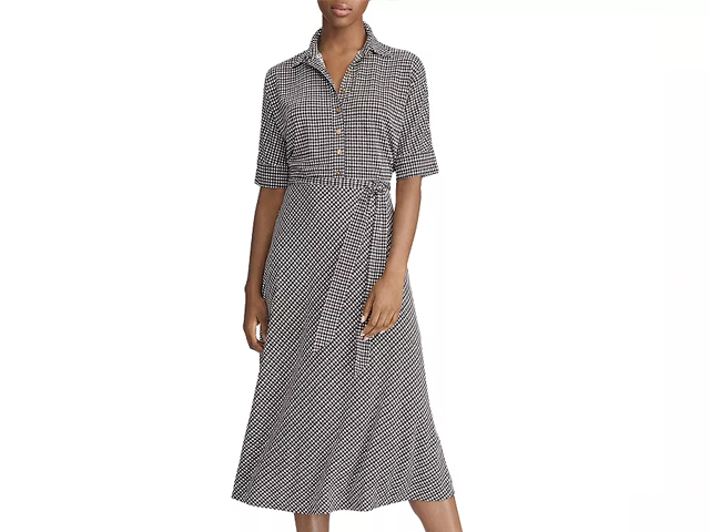 Lauren Ralph Lauren Micro-Houndstooth Midi Dres.