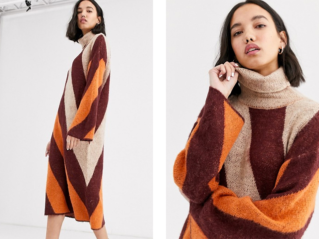 Native Youth high neck sweater dress in contrast stripe knit.