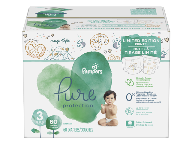 Pampers Pure Protection Diapers Limited Edition Size 3 60 Count.