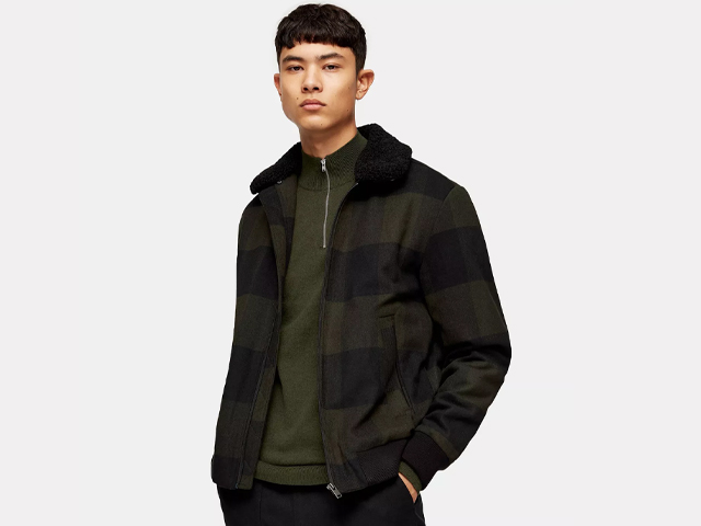 SELECTED HOMME Black Watch Check Bomber Jacket.