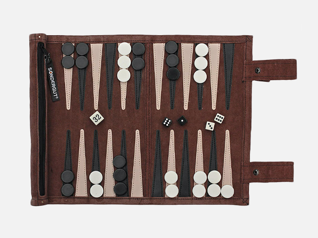 Sondergut Roll-Up Suede Backgammon Game.