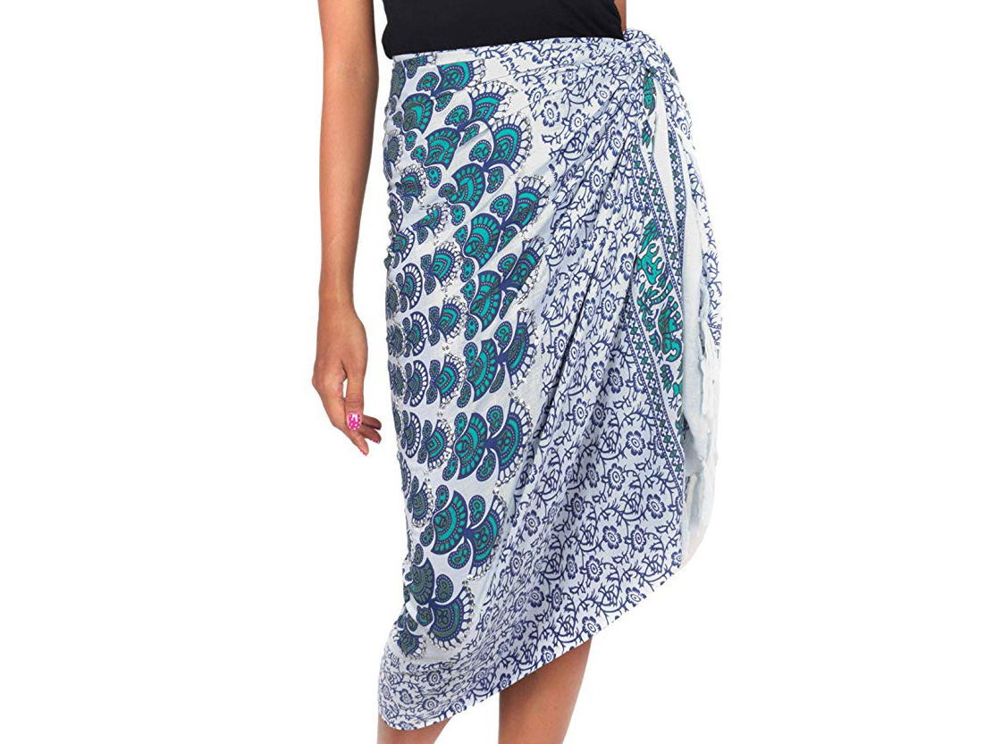 NOVICA Blue and White 100% Rayon Batik Sarong, Aqua Sunshine