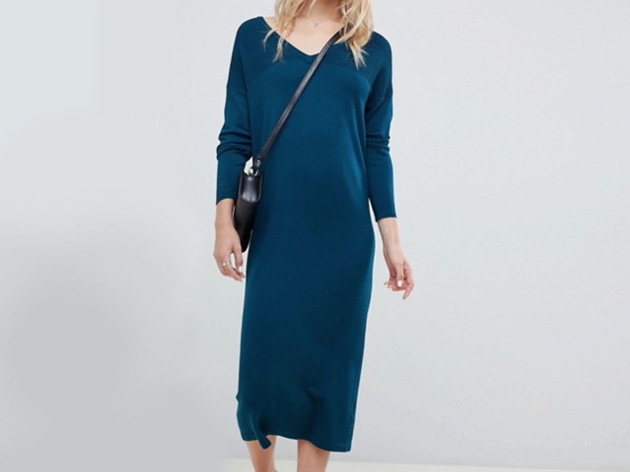 ASOS DESIGN Midi Sweater Dress With V Neck And Ripple Stitch