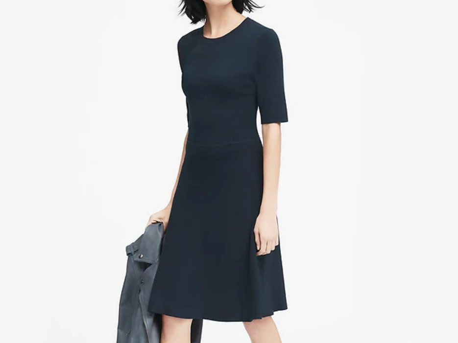 banana republic Ribbed-Knit Fit-and-Flare Sweater Dress