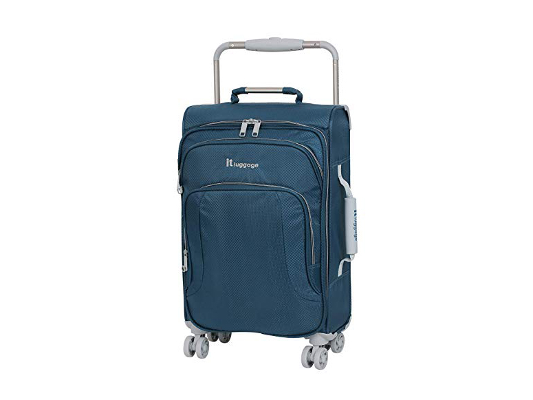 IT Luggage 22" World's Lightest 8 Wheel Spinner, Ashes with Vapor Blue Trim