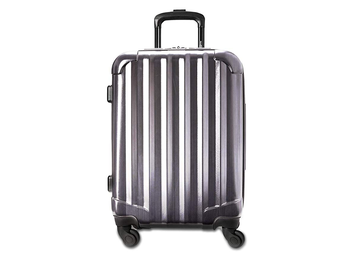 Genius Pack 21" Aerial Hardside Carry On Luggage Spinner - Smart, Organized, Lightweight Suitcase (Brushed Chrome)