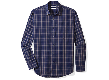 Amazon Essentials Men's Regular-Fit Long-Sleeve Plaid Casual Poplin Shirt.