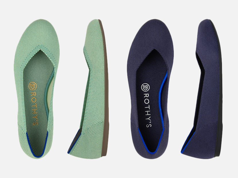 Rothys Maritime Navy and Mint Green Flats.