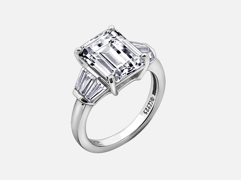 Diamonbliss Platinum Sterling Silver Cubic Zirconia Emerald Cut Ring.